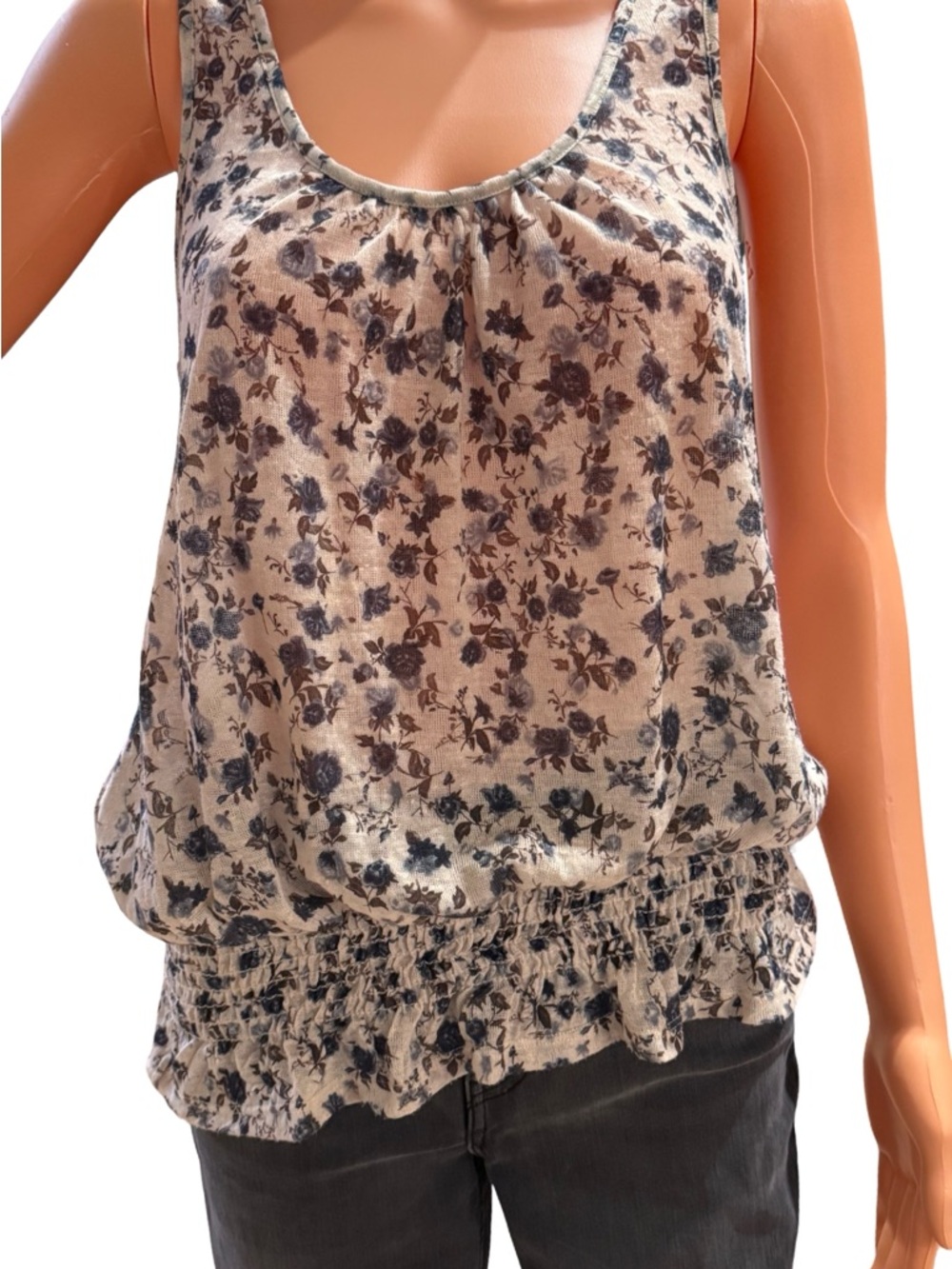 Women's Cream Floral Blouson Tank Top